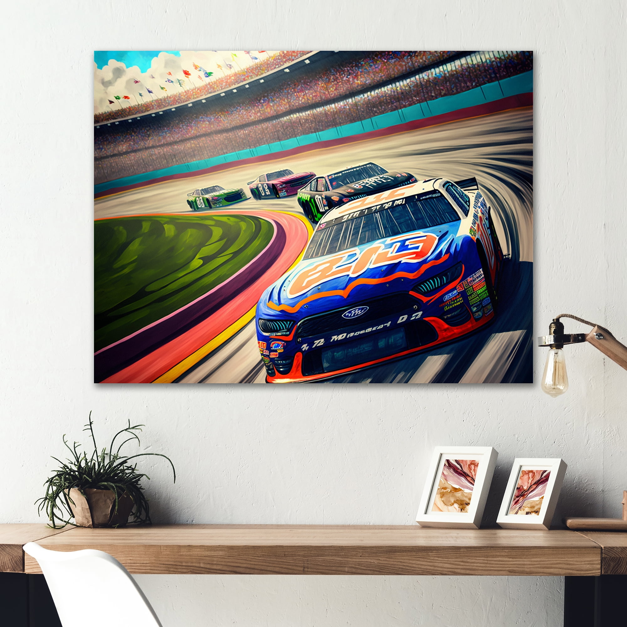 Designart Daytona Stock Car Racing Last Lap II Canvas Wall Art