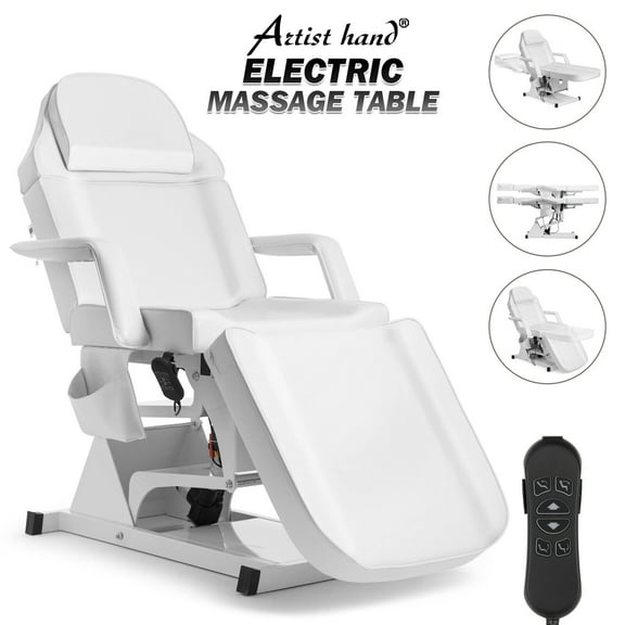 Artist hand Electrical Facial Bed Adjustable Massage Table 3 Motor Beauty Bed Medical Tattoo Chair w/Remote Control（White）