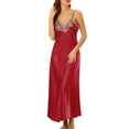 thumbnail image 2 of INSPIRE CHIC Women's Satin Nightgown Floral V Neck Sleeveless Sleepwear Party Pajamas Dress M Red, 2 of 5