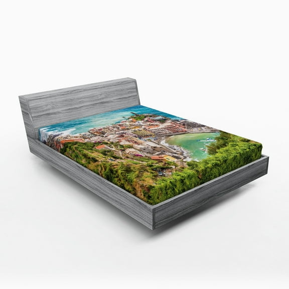 Ambesonne Coastal Fitted Sheet, Vernezza Italy, Full Size, Multicolor