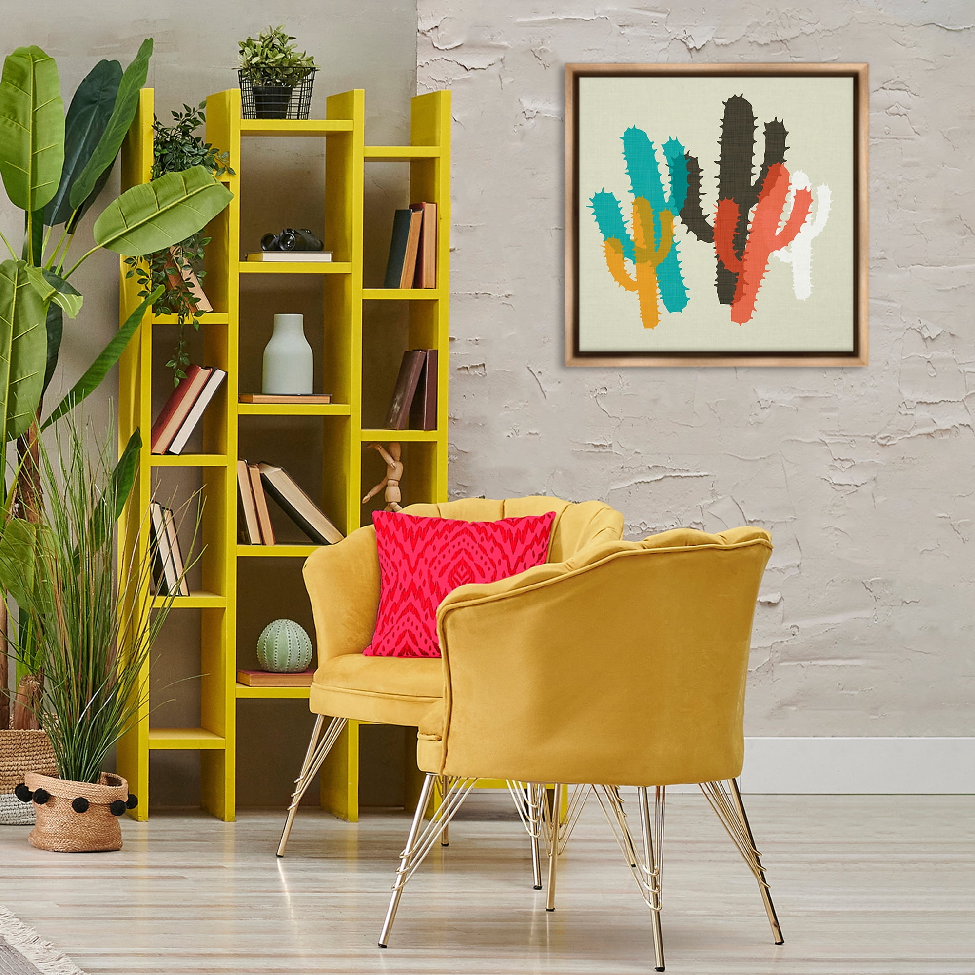Stupell Industries Layered Bold Cacti Botanical & Floral Painting Brown Floater Framed Canvas Art Print Wall Art, 25 x 25
