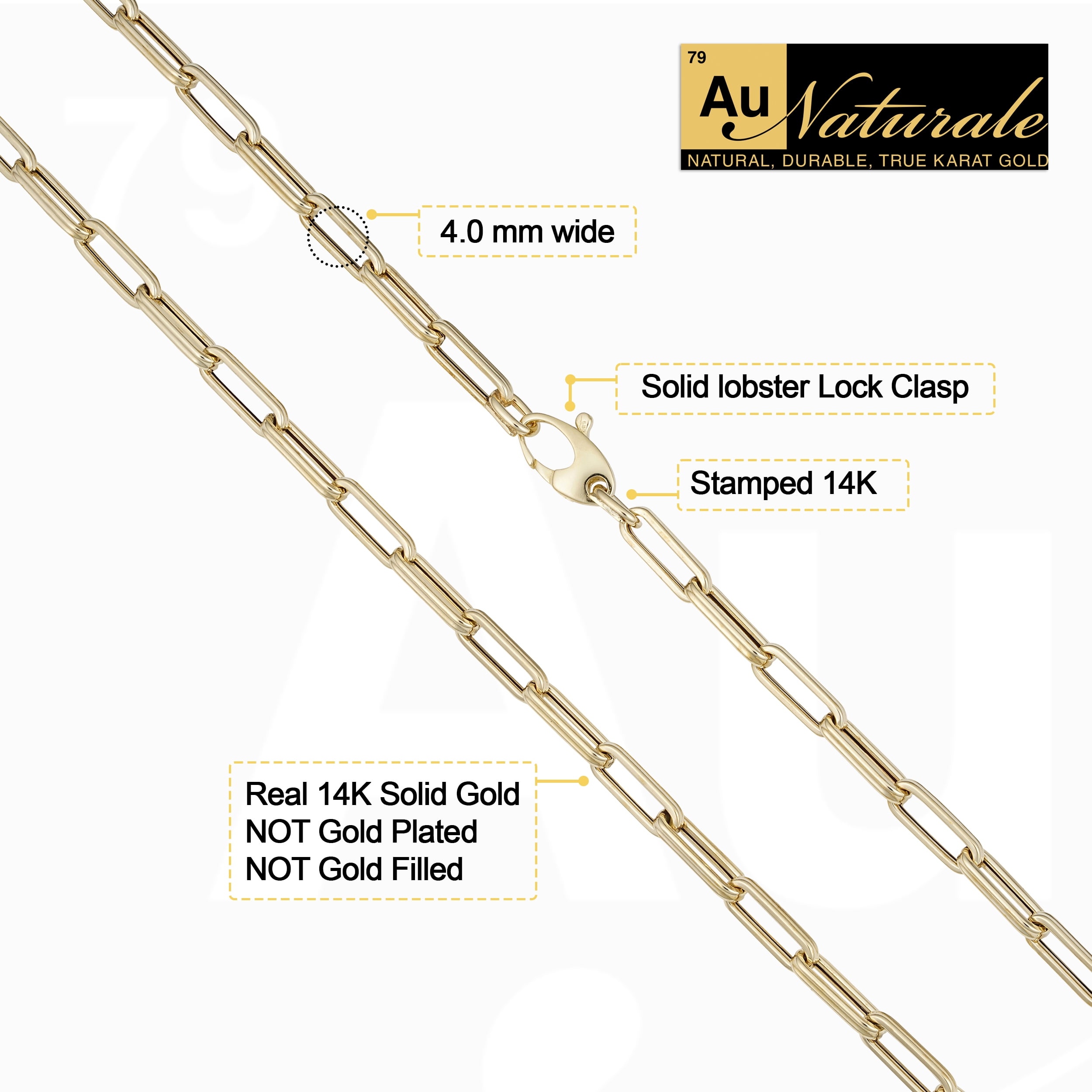 Au Naturale 14k Yellow Gold Paperclip Link Chain Necklace (4 mm, 16 inch) | Made in Italy