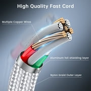 Cshidworld USB C Cable 2.4A Fast Charging Cable, 3Pack 3/6/6 FT, Premium Nylon Fast Charging Cables,Compatible with iPhone 15 Samsung Galaxy Note 10/10+ Plus/9/8, S20 S10 S9 S8 Plus,Silver