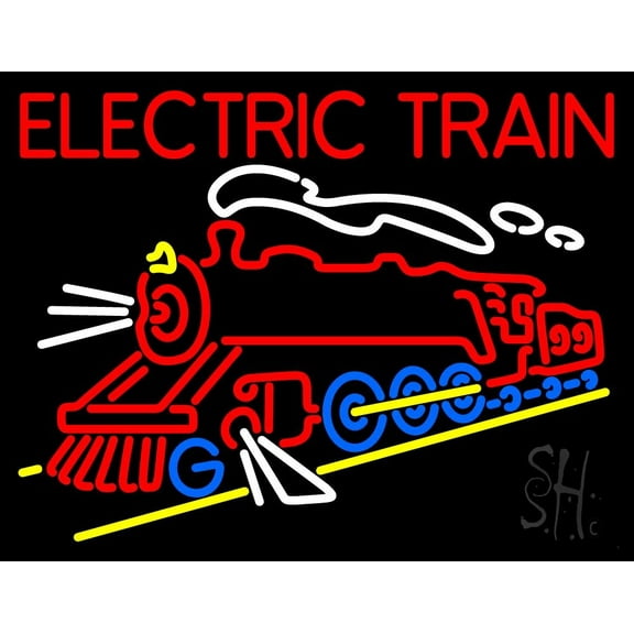 Red Electric Train Logo LED Neon Sign 24 x 31 - inches, Black Square Cut Acrylic Backing, with Dimmer - Bright and Premium built indoor LED Neon Sign for Dcor, Travel agency, Storefront.