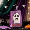 thumbnail image 3 of Sahpxhe Halloween Kraft Paper Gift Bags,Spooky Pattern Treat Bag with Handles,Reusable Party Favor Bags Candy Bags for Trick or Treat,8.3X5.9X3.1in Purple, 3 of 5