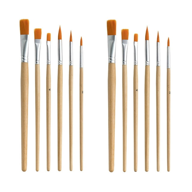 Miangastore Wood Handle Paint Brush Orange 12Pcs 6 Round Tips 3 Flat Tips 3 Pointed Tips