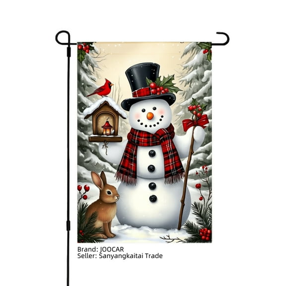JOOCAR Snowman with Rabbit and Birdhouse Garden Flag for Winter Christmas Home Outdoor Garden Yard Door Decor 12x18 inch