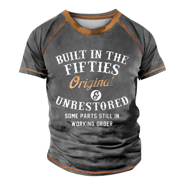 Men's Raglan T-shirt Retro Short Sleeve Round Neck Letter Printing Tops 2XL