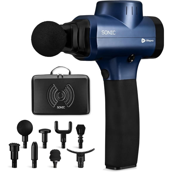 LifePro Sonic Massage Gun – Deep Tissue Handheld Massager Gun for Back & Body with 8 Heads, 6 Speeds – Portable Percussion Muscle Gun for Athletes