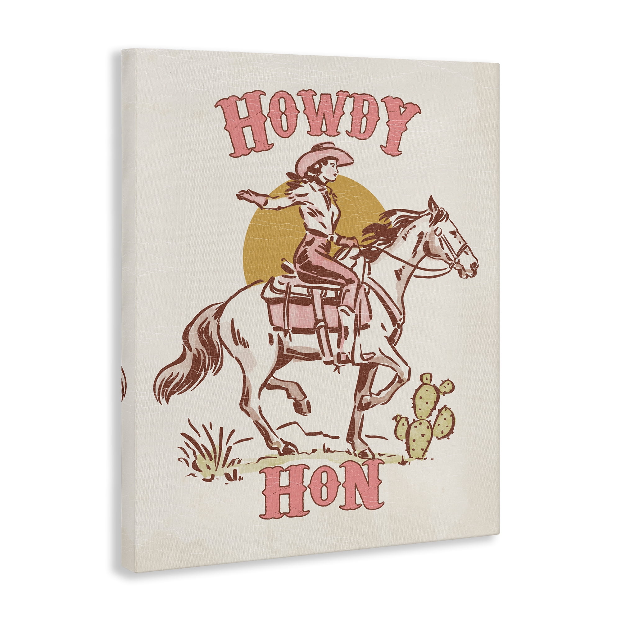 Stupell Industries Howdy Hon Cowgirl Entertainment Painting Wrapped Canvas Art Print Wall Art, 30 x 40