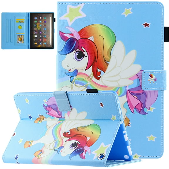 All-New Fire HD 10&HD 10 Plus Case (11th Generation, 2021 Release), Folio Stand Premium Leather Magnetic Wallet Cover with Smart Auto Wake/Sleep & Pencil Holder, Star Unicorn