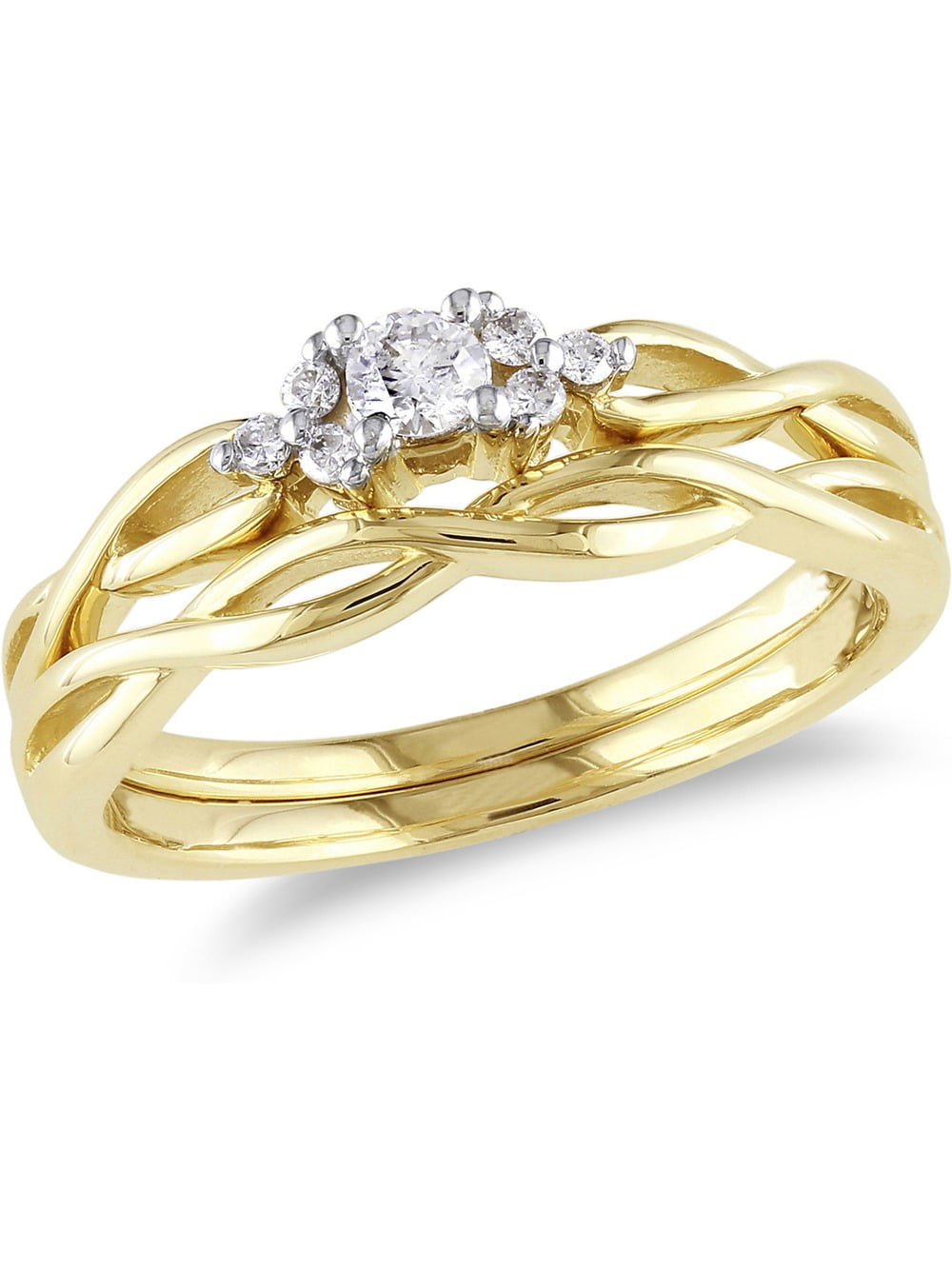 Solid 10K Yellow Gold Double Infinity Engagement Natural 0.06 Ctw Diamond Ring 