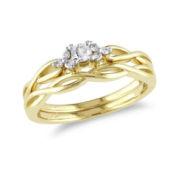 Diamond Engagement Ring & Wedding Band Set 1/6 Carat (Ctw Color H-I Clarity I2-I3) in 10K Yellow Gold for Women