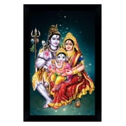 IBA Indianbeautifulart Lord Shiva With Parvati & Lord Ganesh Picture Frame Religious Poster Black Wall Frame Deity Photo Frame Wall Decor For Home/ Office/ Temple-8 x 10 Inches