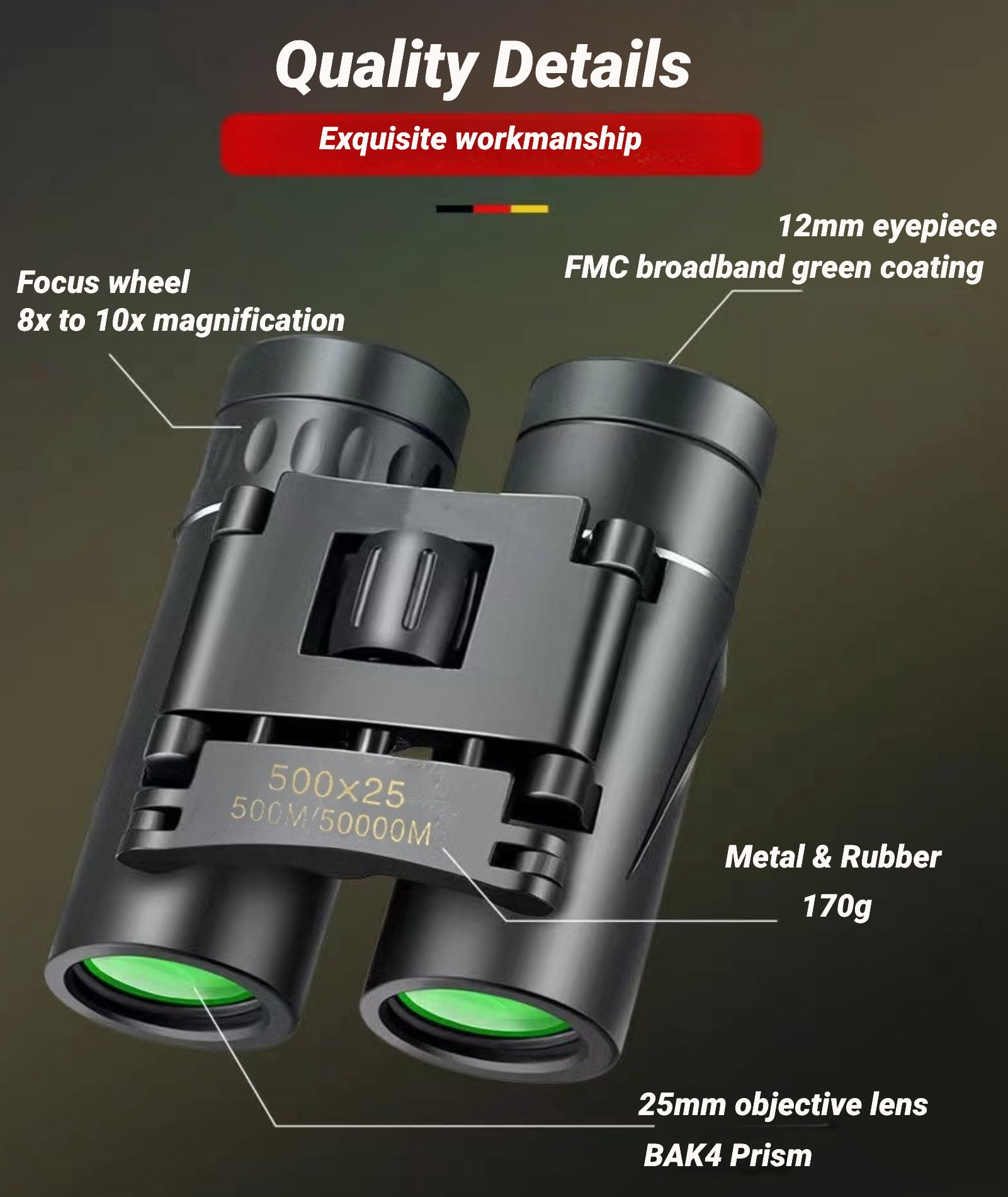 DUCLUS Telescopes 500x25 Binoculars for Kids Adults with Clear Low Light Vision Waterproof for Bird Watching Hunting Sightseeing