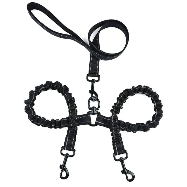 Double Leash for Dogs or Pets, Reflective Elastic Material, 360° Shock Absorption, Tangle Free, Walking/Training