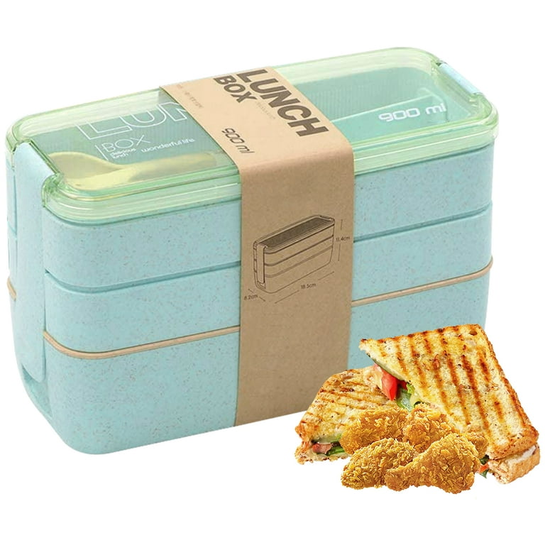 Rarapop Beige Stackable Bento Lunch Box Kit, 3-In-1 Compartment Wheat Straw  Lunch Containers with Tableware, Reusable On-the-Go Meal and Snack  Containers in 2023