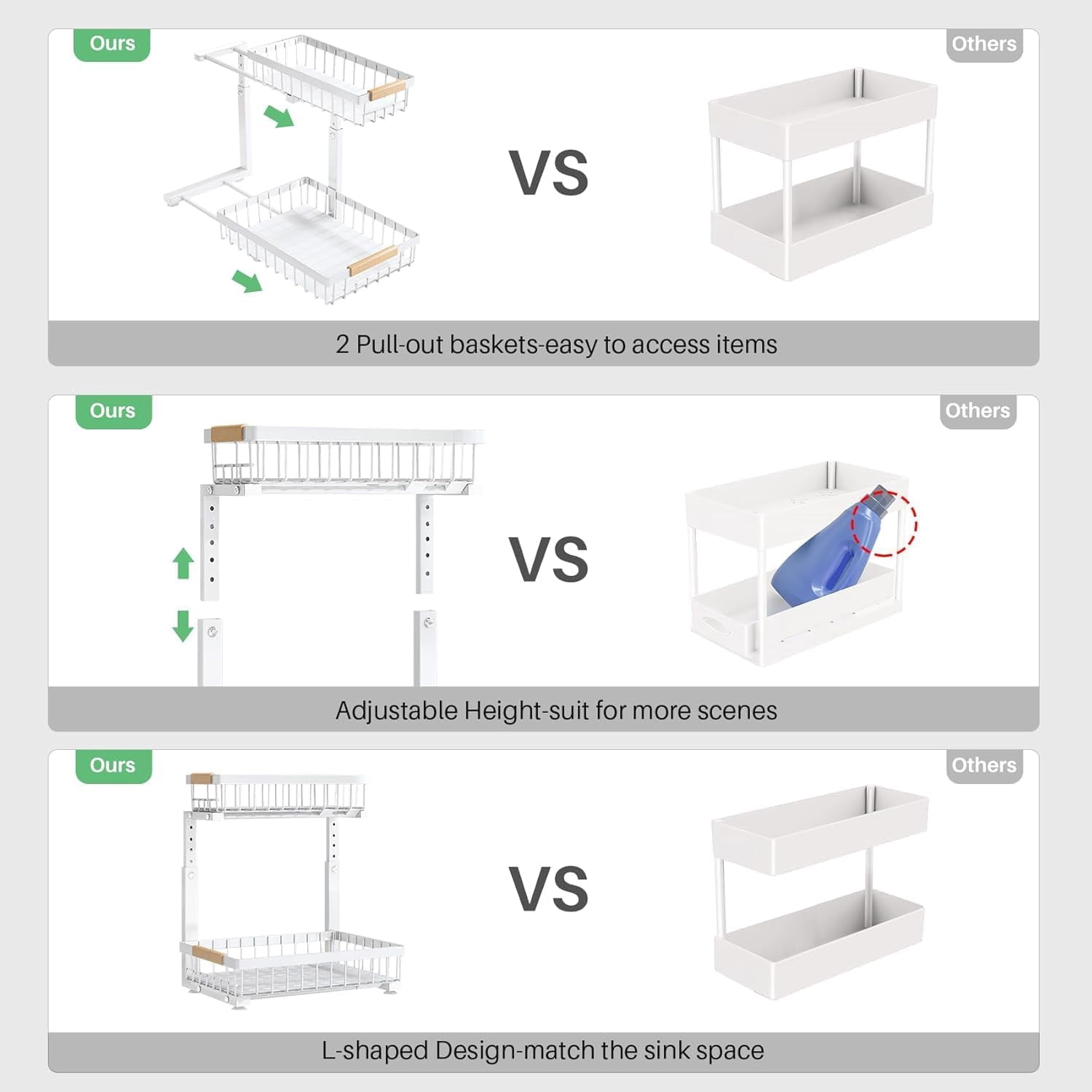 Under Sink Organizer,1 Pack,2 Tier Metal Slide out Sink Shelf Pull out Cabinet Organizer Drawers, Under Sink Organizers and Storage for Kitchen Bathroom Pantry Closet Cabinet