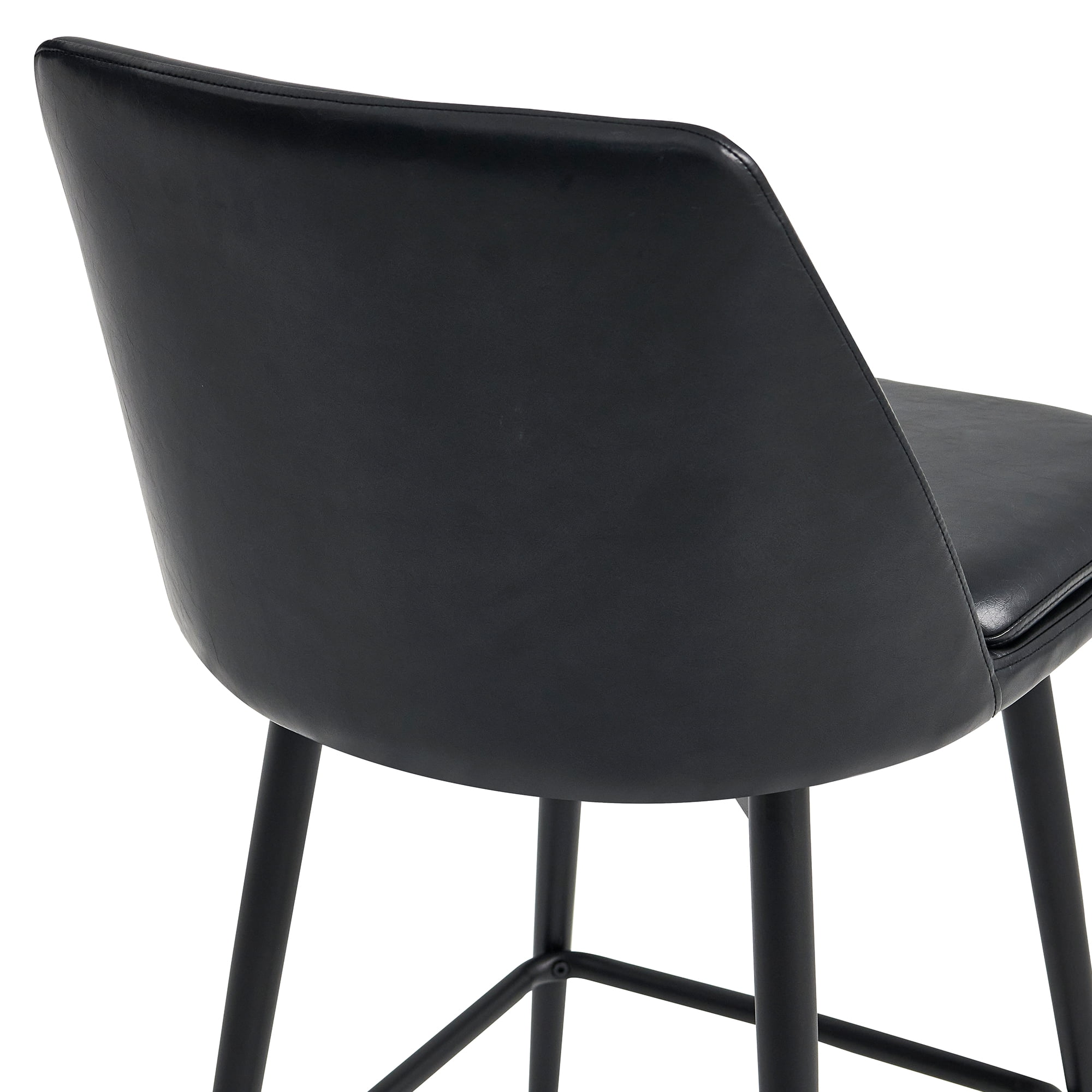 Spruce & Spring Counter Height Swivel Barstool with Curved Back and Metal Legs Set of 2, Black Faux Leather