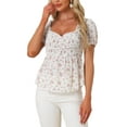 thumbnail image 1 of INSPIRE CHIC Blouse à Basque pour Femme Inspirée, Manches Courtes, Encolure Cœur, Froncée, à Fleurs, S Blanc, 1 of 6
