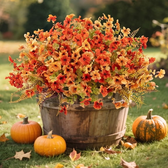 Scidweet Artificial Fall Flowers for Outdoors, 18 Bundles Autumn Faux Fake Flowers Plants Fall Decorations for Home Garden