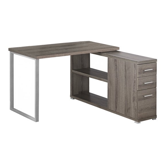 Office Desk Computer Desk, Home Office, Corner, Left, Right Set-up, Storage Drawers, L Shape, Work, Laptop, Brown Laminate, Grey Metal, Contemporary, Modern,Work Surface