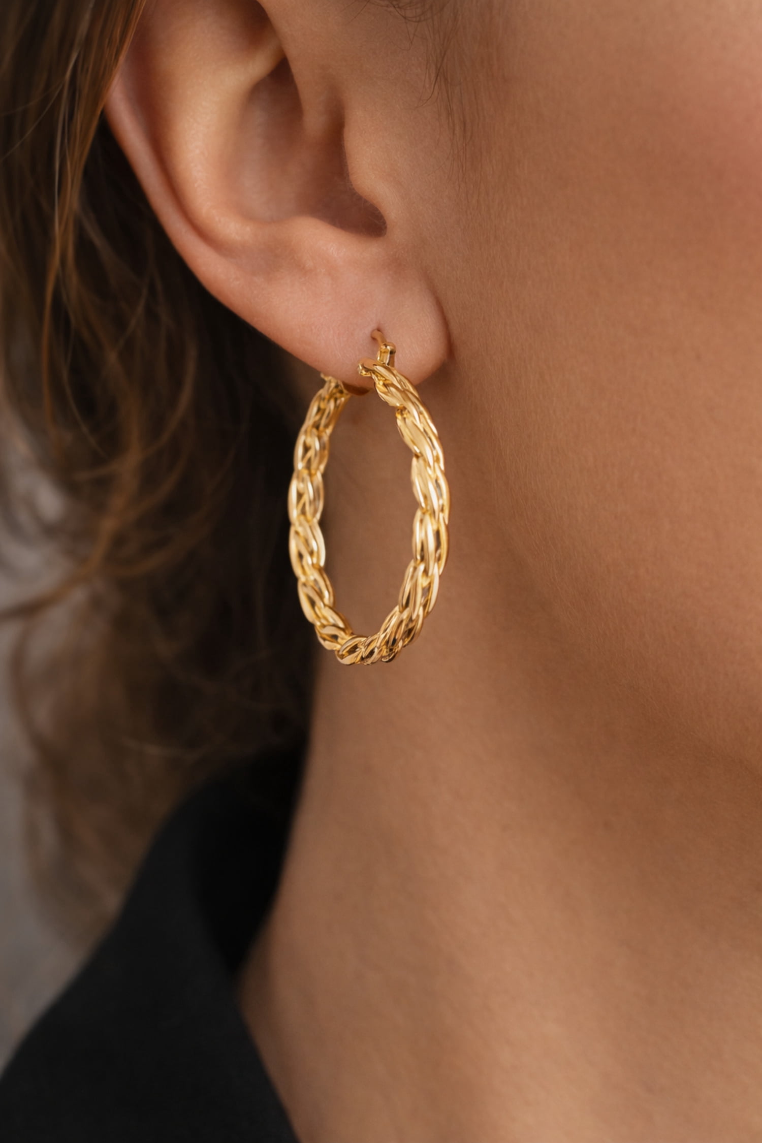 18K Gold Filled Twisted Hoop Earrings Diamond Cut for Women Gifts Fashion Style  - Prime Jewelry 269