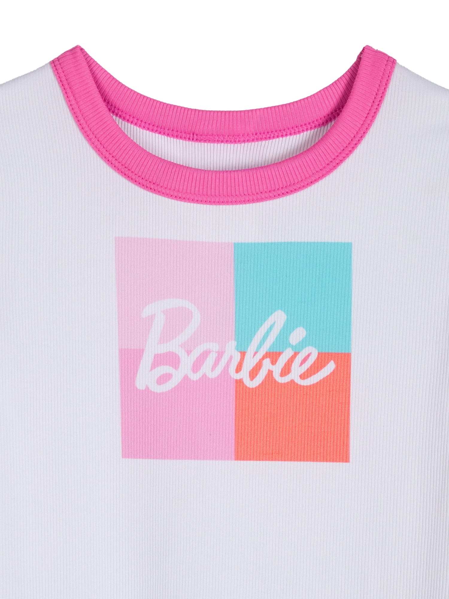 Barbie Girls Short Sleeve Snug Fit Sleep Top and Shorts Pajama Set, 2-Piece, Sizes 4-10