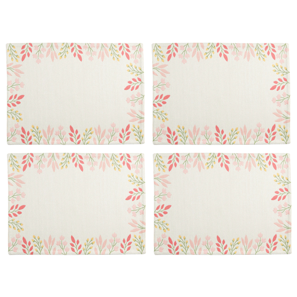 Celebrate Spring Together Pastel Floral Border Fabric Placemats, Set of