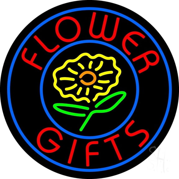 Flower Gifts In Block Logo LED Neon Sign 26" Tall x 26" Wide - inches, Black Square Cut Acrylic Backing, with Dimmer - Premium built indoor Sign for Storefront, Store interior.