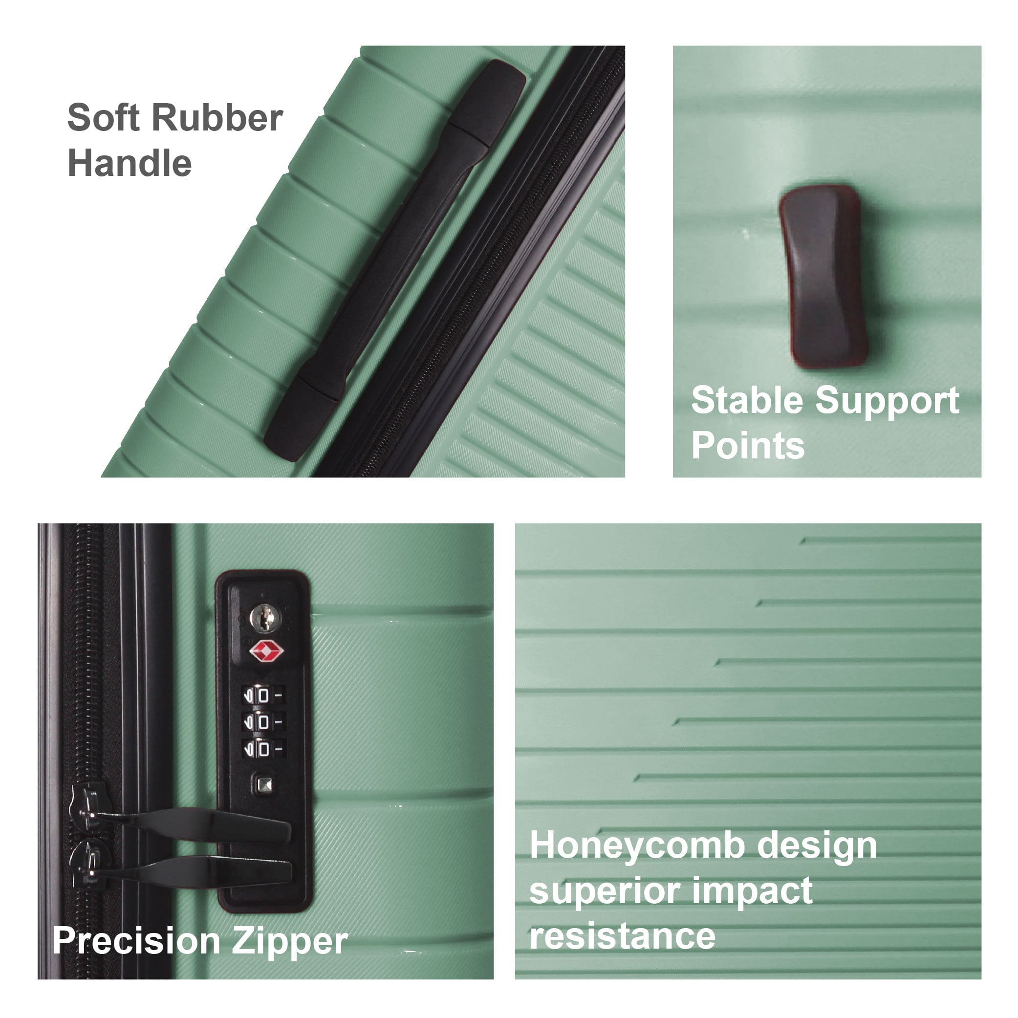 MAYEERTY 3-Piece Luggage Set, PP Hardshell Suitcase with Spinner Wheels & TSA Lock (20"/24"/28"), Dark Green