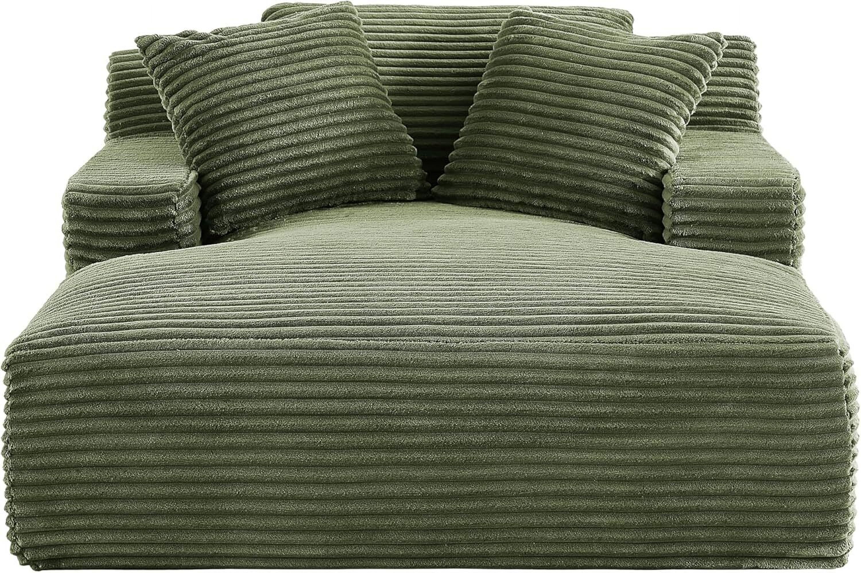 AENKYO Oversized Corduroy Chaise Lounge Chair – Extra Wide Cloud Couch Daybed with 3 Pillows, No Assembly, Deep Seat Sleeper Sofa for Living Room & Bedroom, Green