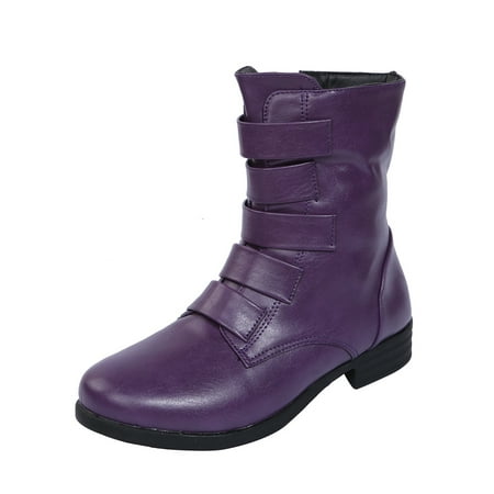 

Crocowalk Ladies Waterproof Fashion Side Zipper Ankle Boots Outdoor Comfort Casual Round Toe Leather Boot Purple 6.5