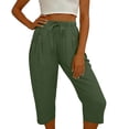 thumbnail image 5 of RQYYD Women's Elastic Waist Drawstring Capri Pants Casual Summer Button Detail Loose Cotton Blend Trousers with Pockets, 5 of 7