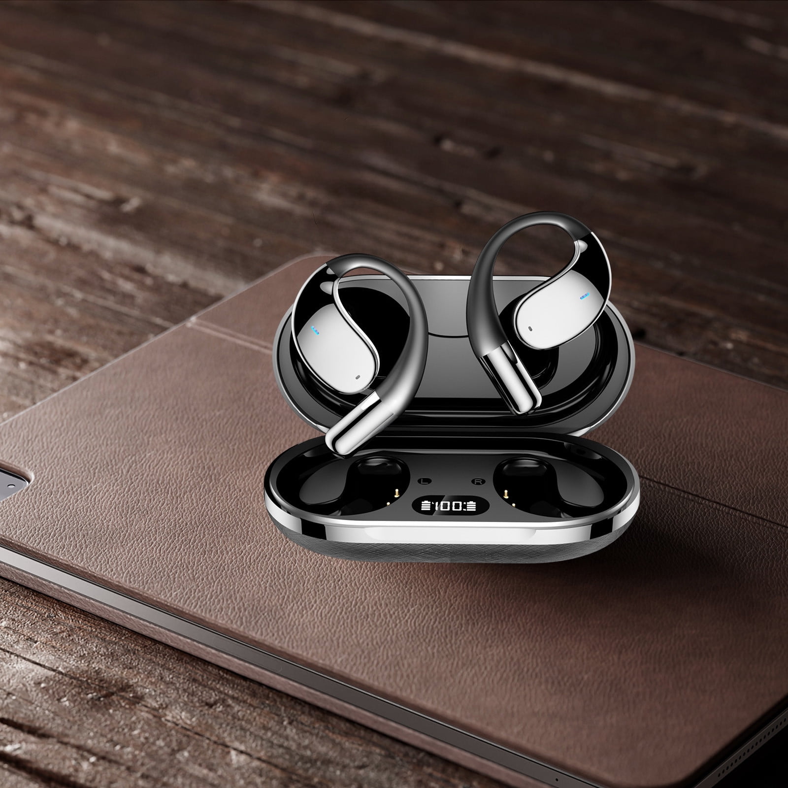 Headset with Bluetooth – Hanging Ear True Wireless Double Microphone Noise Reduction Surround Sound 5.4 Bluetooth Openear Earphones Intelligent Translation Earphones Meeting Minutes