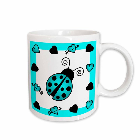 3drose, Love Bugs Blue Ladybug with Hearts, 15oz Mug