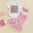 thumbnail image 2 of Bagilaanoe 3pcs Newborn Baby Girl Pants Set Short Sleeve Romper Tops + Checkerboard Flare Trousers + Headband 3M 6M 12M 18M Infant Casual Clothes, 2 of 8