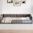 thumbnail image 3 of Jopath Full Size Upholstered Platform Bed with Guardrail and Pillow,Wood Floor Bed for Teen Boys Girls Gray, 3 of 9