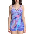 thumbnail image 1 of Fadeal Bathing Suit for Women Women Plus Size Tankini Swimsuits Two Piece Color Block Cutout Flowy Tummy Bathing Suits with Shorts Tankini Swimsuits for Women Purple S, 1 of 4