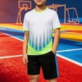 thumbnail image 2 of SGFCWSX Boys 2 Piece Active Outfits Kids Summer Quick Dry Breathable Short Sleeve Tee Graphic Print Elastic Waist Shorts with Pockets Soccer Wear White Size 7-8 Years, 2 of 7