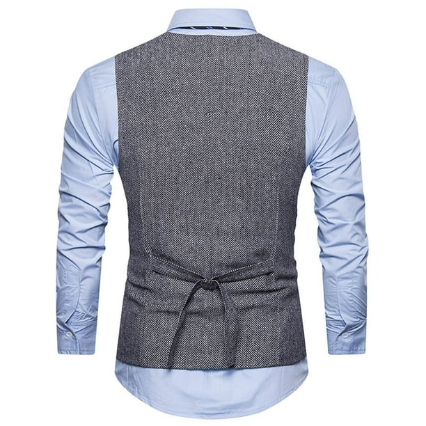 Traje de chaleco cruzado de lana para hombre Chaleco de negocios retro Pompotops oipoqjl21783