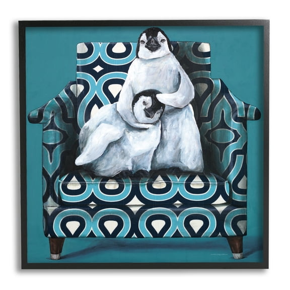 Stupell Industries Pair Penguins Relaxing Head Pat Patterned Sofa Chair Graphic Art Black Framed Art Print Wall Art, Design by Kamdon Kreations