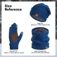 thumbnail image 2 of 3 PCS Winter Beanie Hat Scarf Set - Adult Warmer Set Knit Wool Neck Warmer Skull Cap with Touch Screen Cold Weather Gloves, Blue, 2 of 7