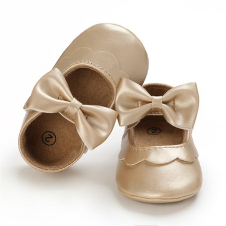 Loliuicca Baby Girls Mary Jane Flats Elegant Bowknot Dress Shoes Crib Shoes