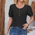thumbnail image 5 of HAPIMO Women's Loose Pullover Tunic Trendy Round Neck Button Shirts for Teen Girls Solid Color Eyelet Summer Tees Short Sleeve Elegant Casual Workout Tops Black L, 5 of 6