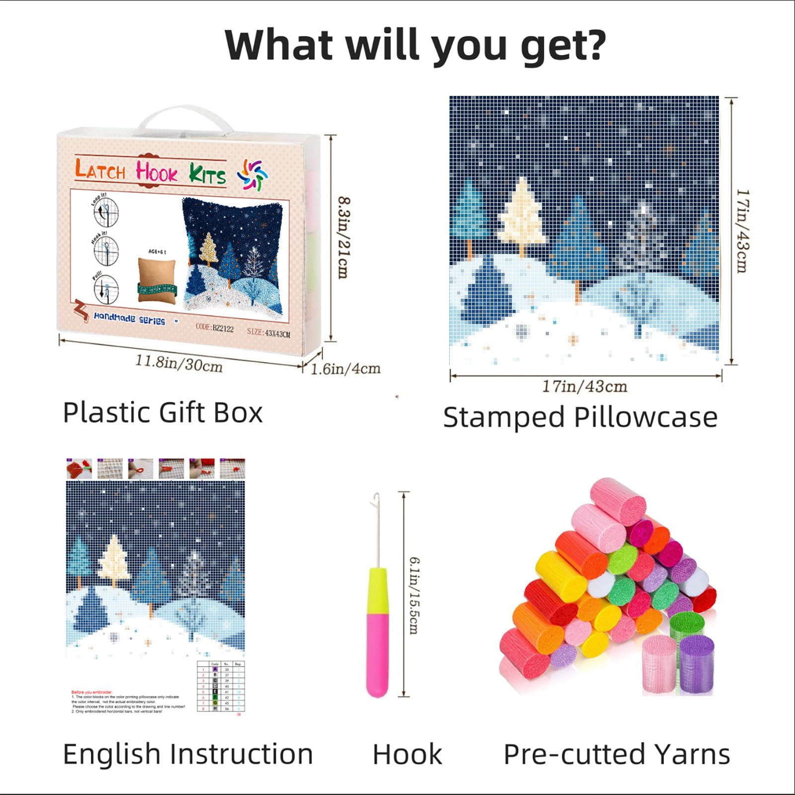 DIY Latch Hook Pillow Kits for Adults Merry Christmas Winter Snow Pine Tree Pillow Cover Printed Pillowcase Crochet Yarns Hooking Handmade Cushion for Home Sofa Decoration 17x17inch(5)