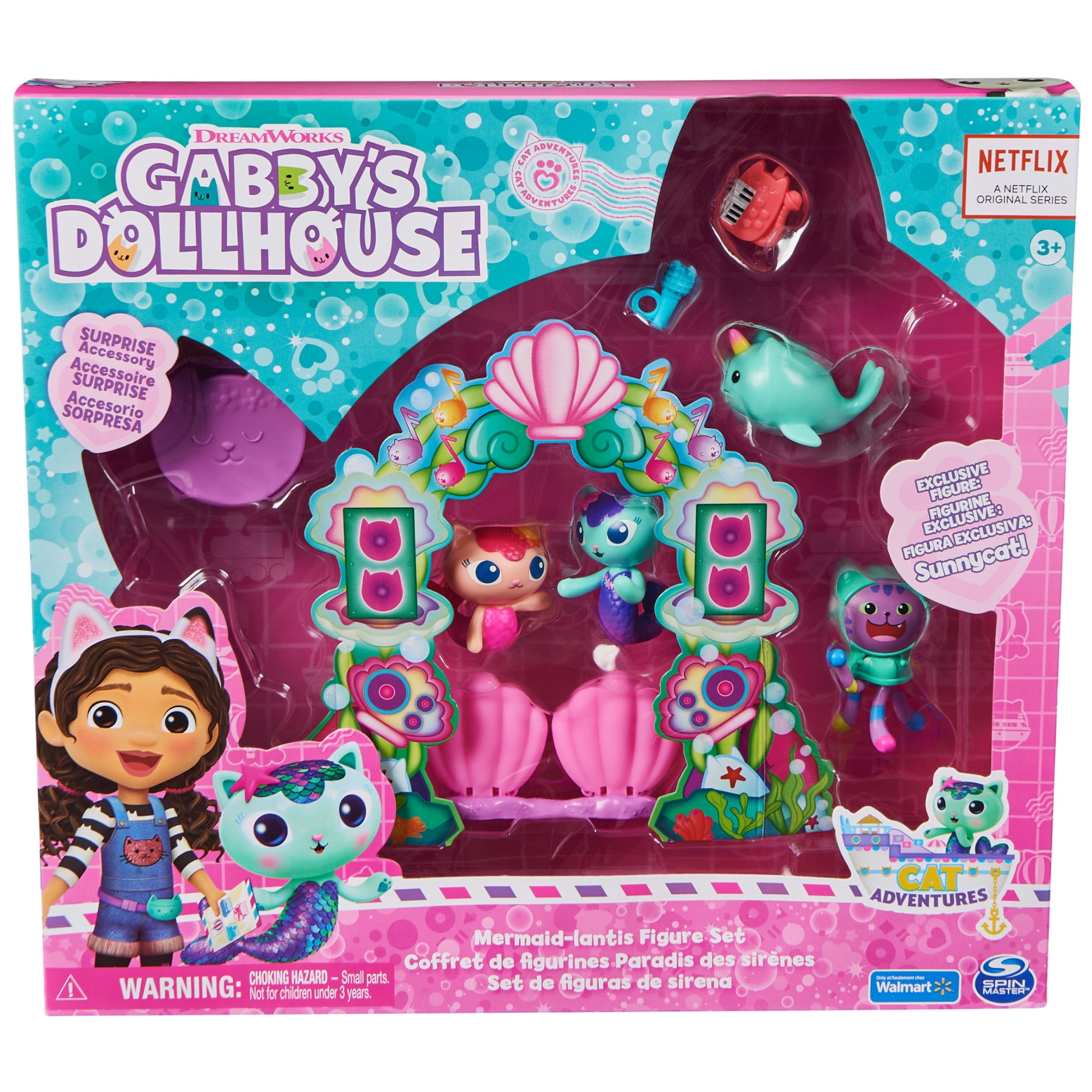Gabby’s Dollhouse, Mermaid-lantis Figure Set with 4 Toy Figures and Dollhouse Furniture