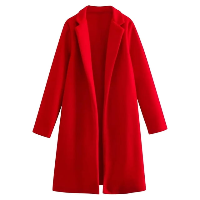 Chaqueta y abrigo informal de manga larga sin capucha para mujer, color liso, con cuello de lana, sin botones, largo medio, blusa