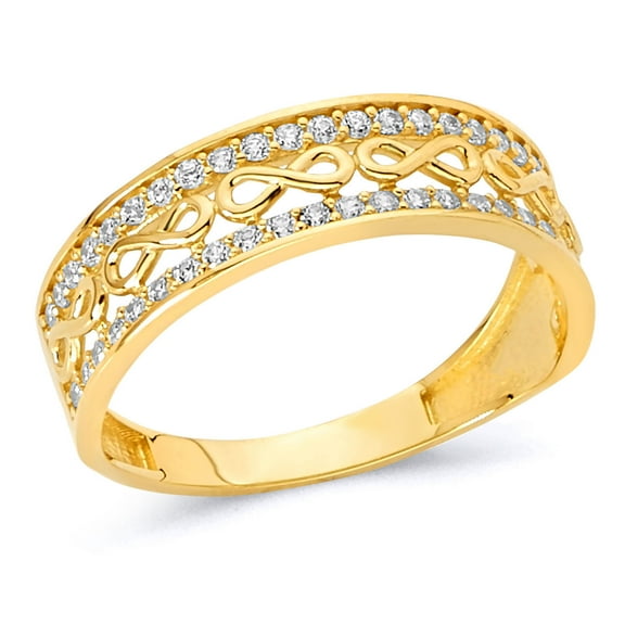 Wellingsale Ladies Solid 14k Yellow Gold Polished CZ Cubic Zirconia Right Hand Ring Band - Size 4