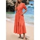 thumbnail image 4 of Vestido midi PRETTYGARDEN 2025 con cuello en V y manga corta con bolsillos, 4 of 9
